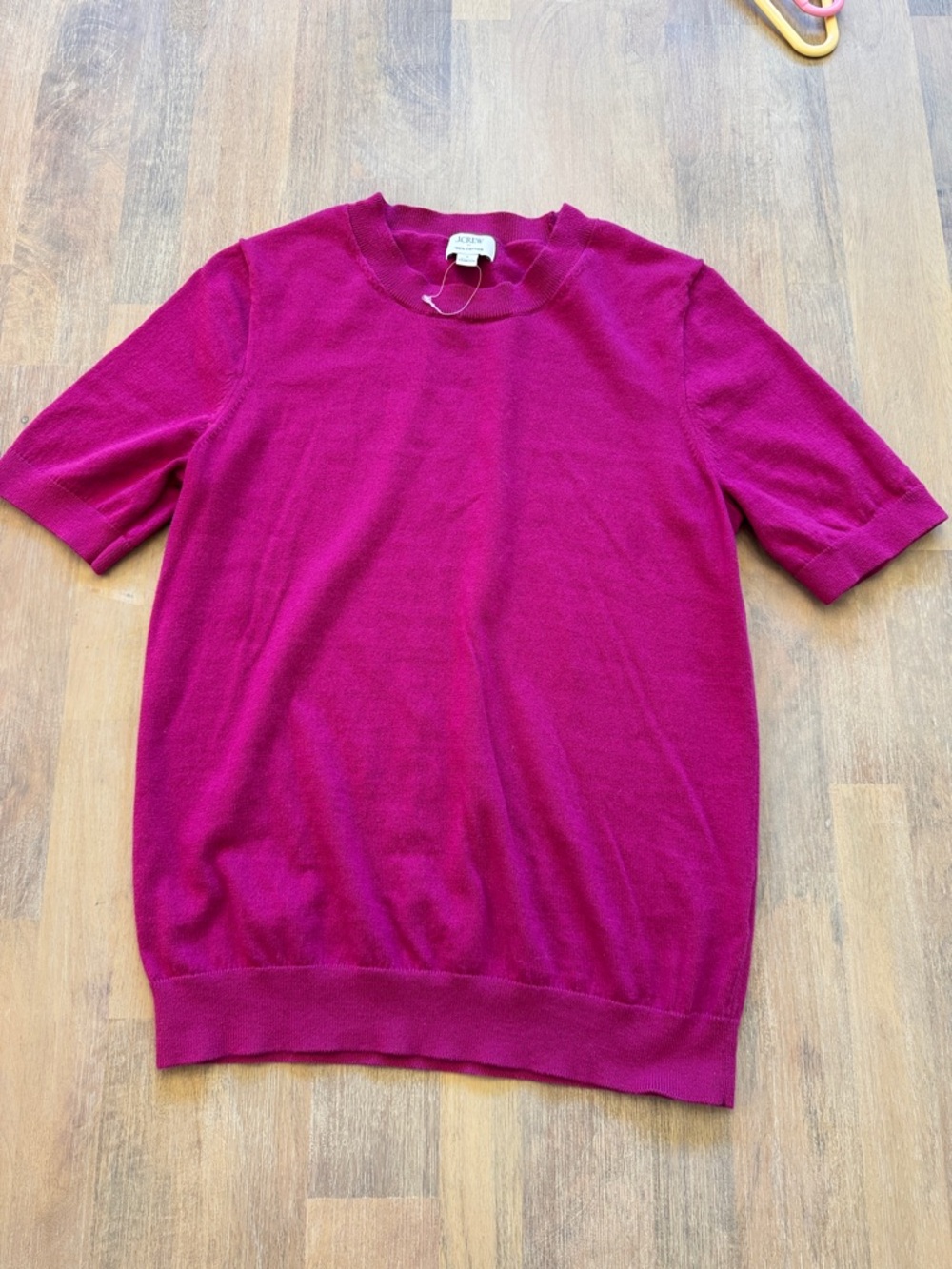 J.Crew Short Sleeve Sweater Top Pink Magenta Lightweight Knit Size Small
